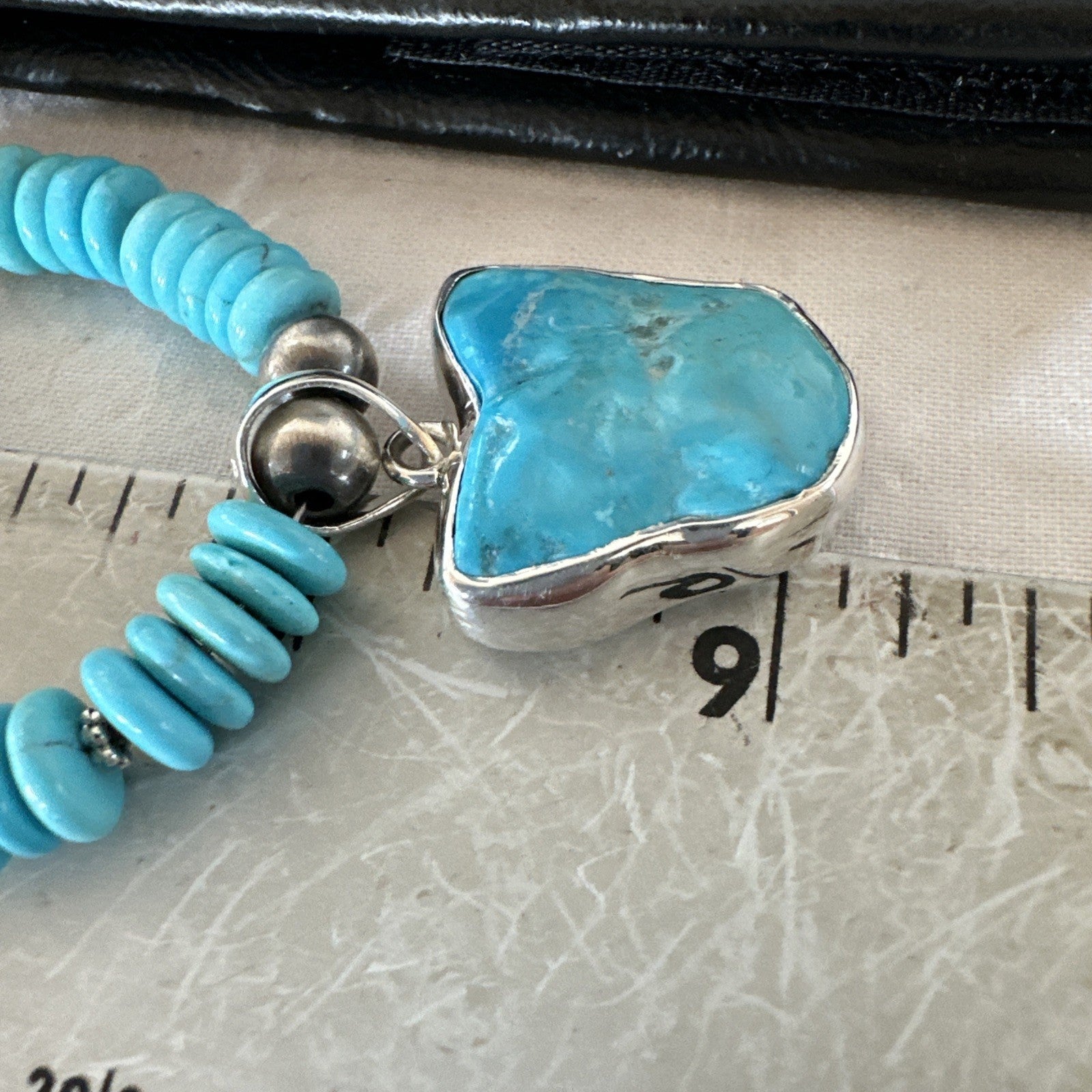 Blue Kingman Turquoise 2 Sided Pendant Navajo Sterling Native Necklace 20" 19517