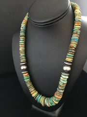 Men's Green Turquoise Graduated Navajo Necklace 20" | Sterling Silver | Authentic Native American Handmade | 01750
