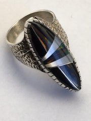Men's Navajo Multicolor Opal Turquoise Inlay Ring Size 8 01587N | Sterling Silver | Authentic Native American Handmade
