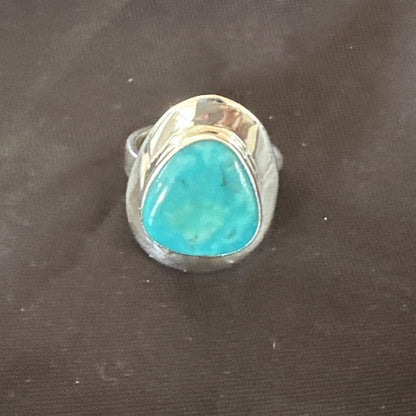 Southwestern Sterling Silver Blue Kingman Turquoise Ring Size 7 18506