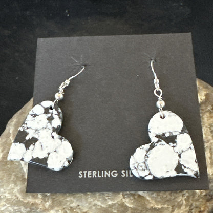 Heart Navajo Slab White Buffalo Turquoise Sterling Silver Earrings 17879