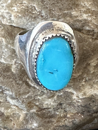 Blue Kingman Turquoise Navajo Sterling Silver Ring Size 10 19406