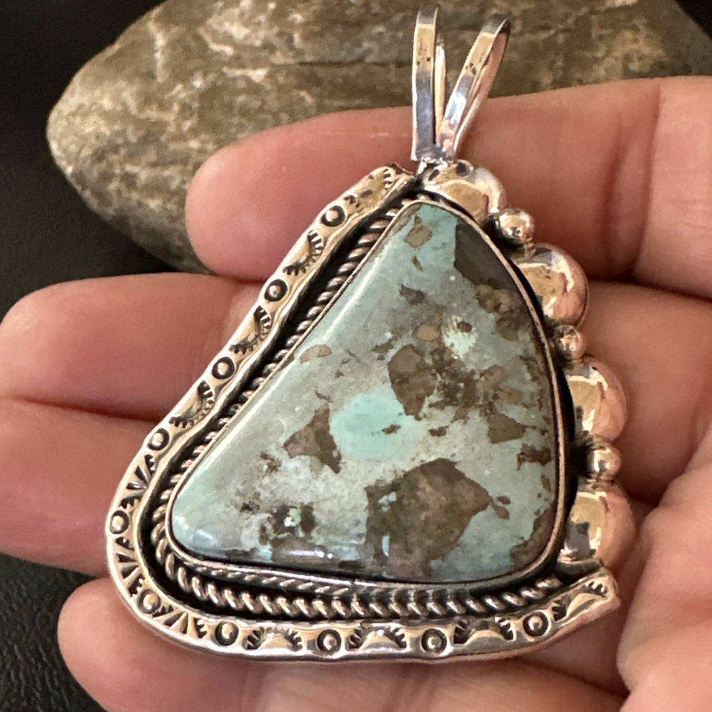 Men Women Blue Turquoise Pendant Navajo Sterling Yazzie 19527