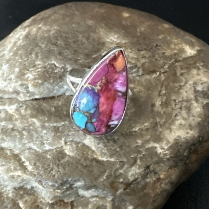 Blue Turquoise Spiny Oyster Southwestern Sterling Silver Ring Size 7 18423