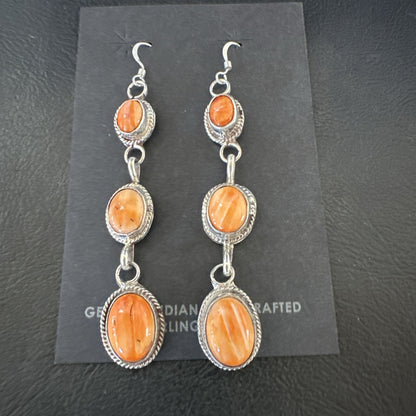 Native Navajo Sterling Silver Orange Spiny Oyster Dangle Earrings 1228