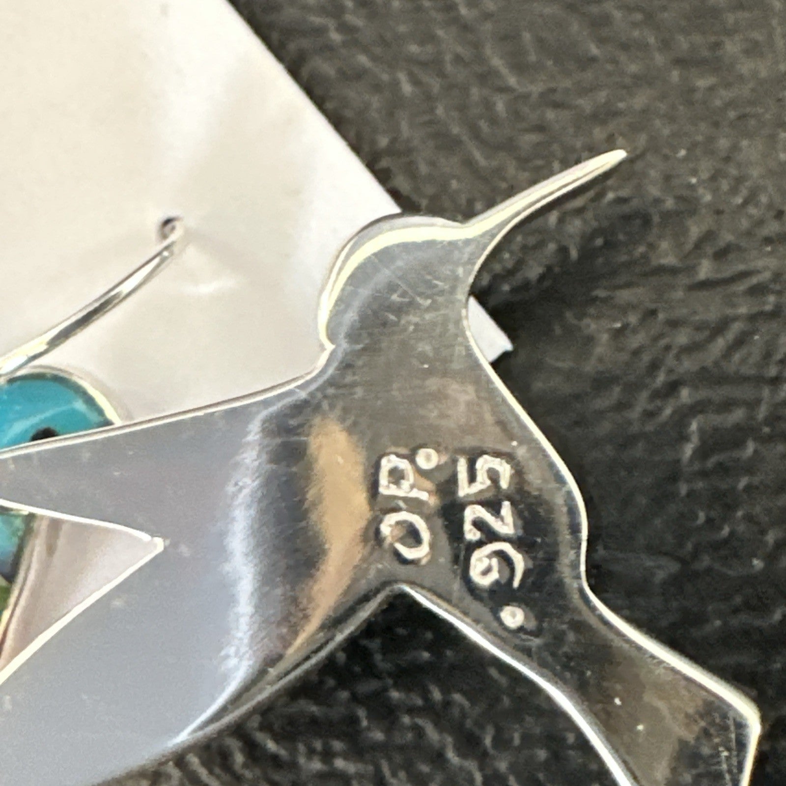Blue Turquoise Spiny Opal Sterling Silver Hummingbird Dangle Earrings 19132