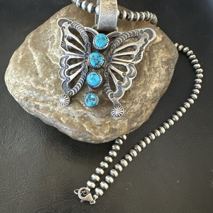 Butterfly Blue Kingman Turquoise Pendant Navajo Sterling Silver Necklace 19295