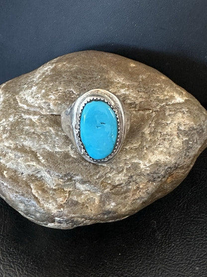 Blue Kingman Turquoise Navajo Sterling Silver Ring Size 10 19406