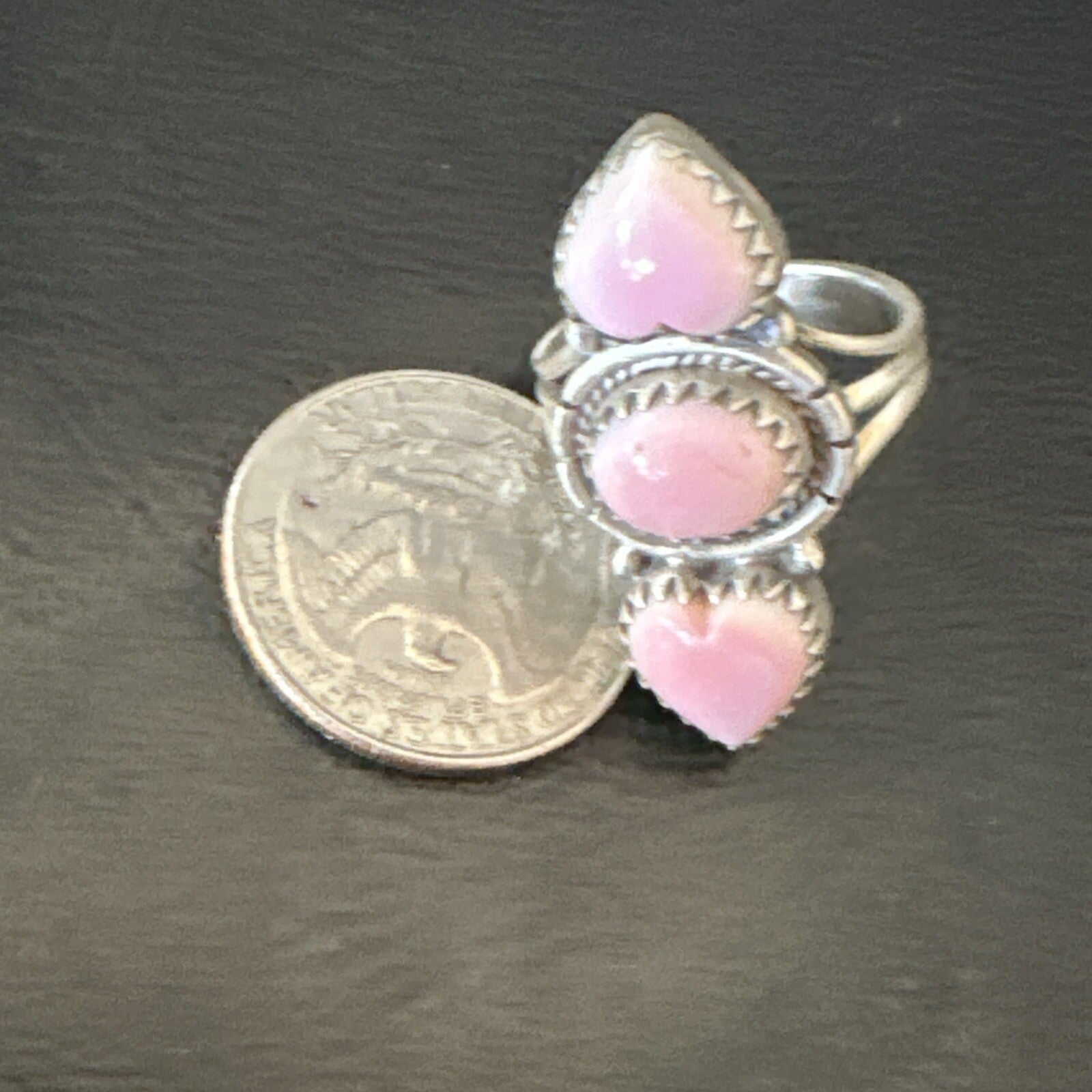 Gorgeous Heart Pink Conch Cluster Ring Handmade Navajo Sz 7.5 18780