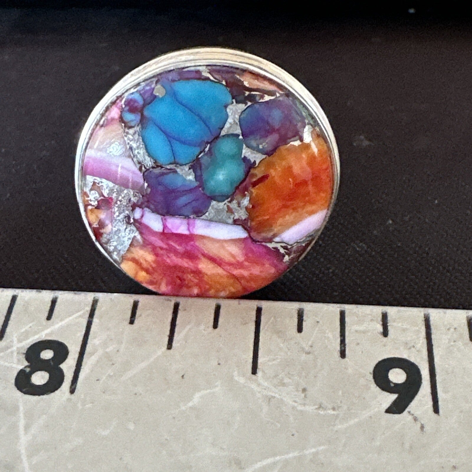 Blue Turquoise Spiny Oyster Navajo Sterling Silver Ring Size 8 18248
