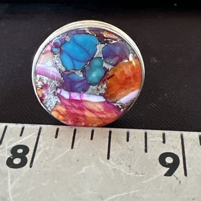 Blue Turquoise Spiny Oyster Navajo Sterling Silver Ring Size 8 18248