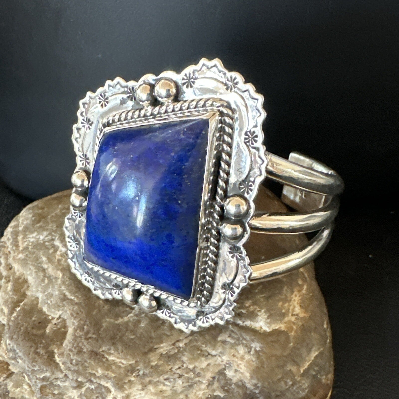 Native Mens Blue Lapis Lazuli Sterling Silver Cuff Bracelet 7.50” 18714