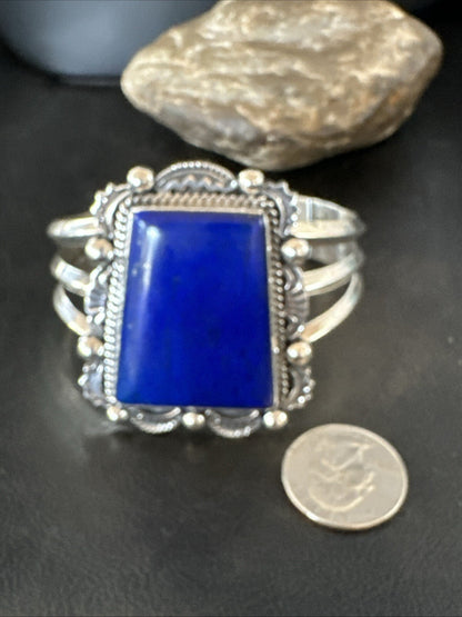 Native Mens Blue Lapis Lazuli Sterling Silver Cuff Bracelet 8" 18602