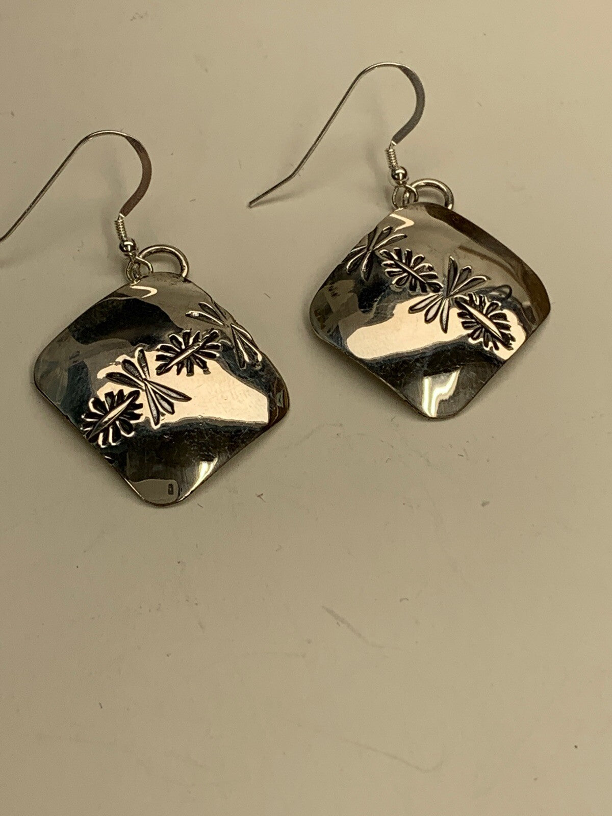 Native American Indian Navajo Stamped Sterling Silver Earrings 19756