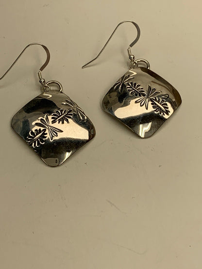 Native American Indian Navajo Stamped Sterling Silver Earrings 19756