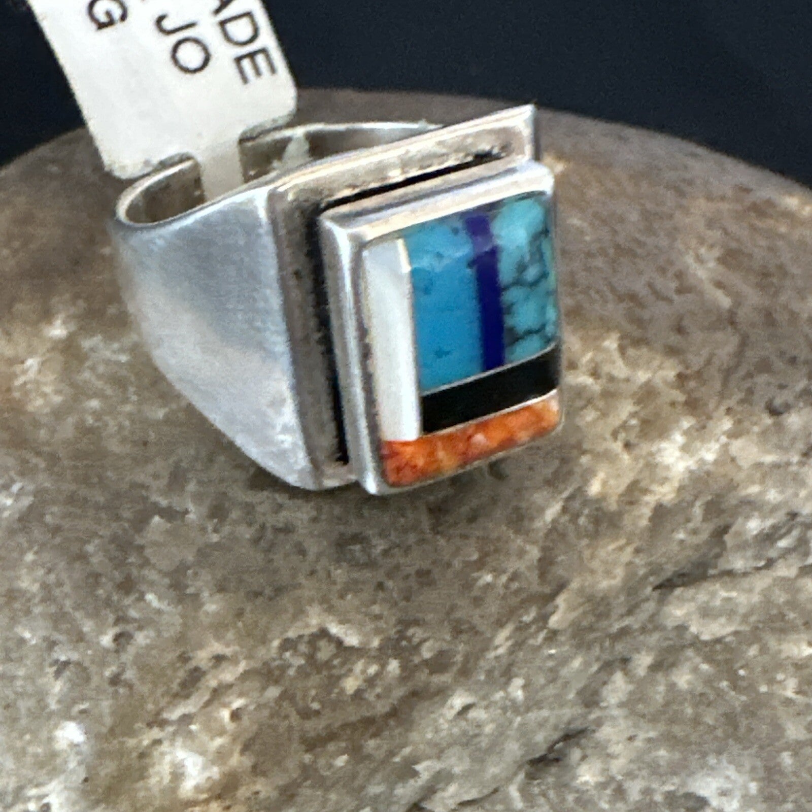 MultiColor Navajo Sterling Turquoise Spiny Oyster Inlay Ring Sz 7.5 18711