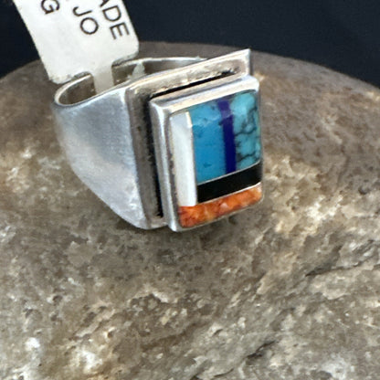 MultiColor Navajo Sterling Turquoise Spiny Oyster Inlay Ring Sz 7.5 18711