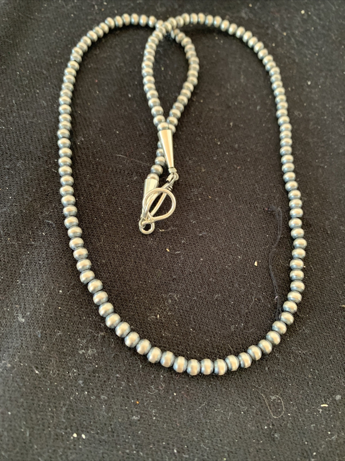 Native American 4mm Sterling Silver Beads Navajo 18" Hook & Eye Cone Necklace