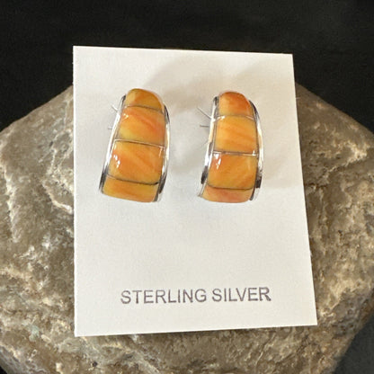 Gold Orange Spiny Oyster Navajo Sterling Silver Earrings 19260
