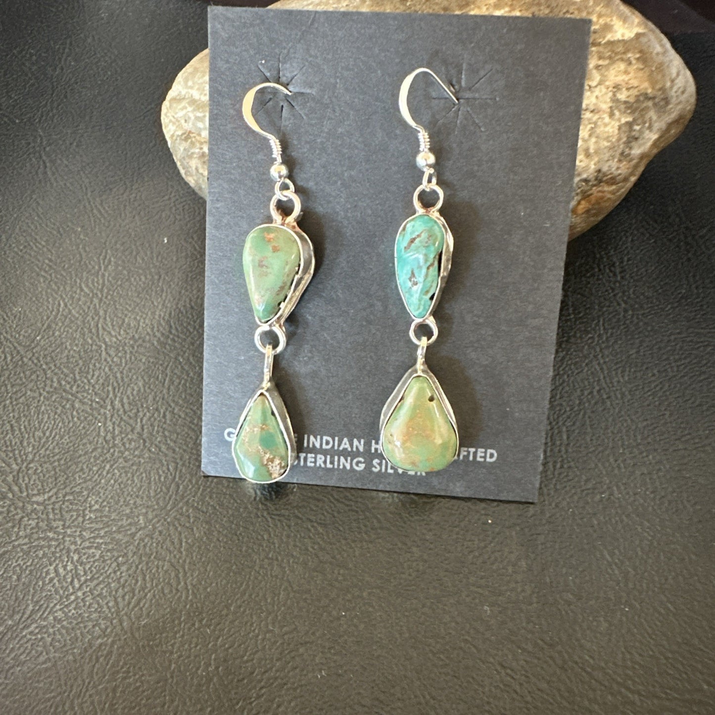 Green Royston Turquoise Navajo Sterling Silver Dangle Earrings 19416