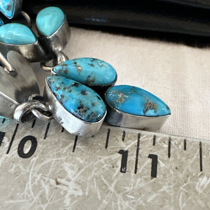 Kingman Turquoise Navajo Sterling Silver Earrings & Lariat Necklace 19" 19278