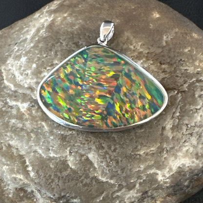 Mens Womens Multicolor Gilson Opal Navajo Sterling Silver Inlay Pendant 18612