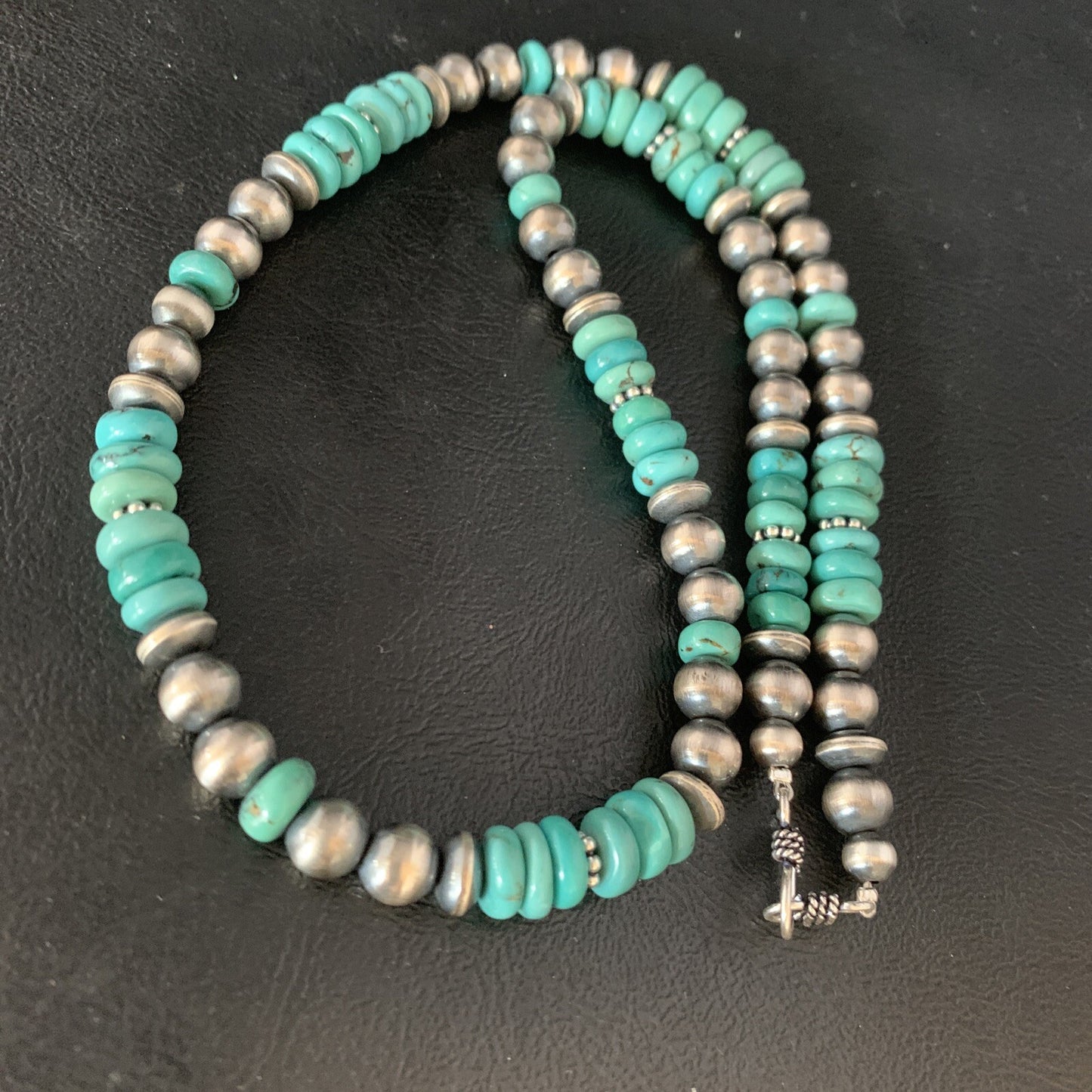Mens Womens Blue Turquoise Navajo Pearls Sterling Silver Necklace 21" 92507