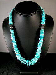 Navajo Blue Turquoise Necklace 21" | Sterling Silver | Authentic Native American Handmade | 10078
