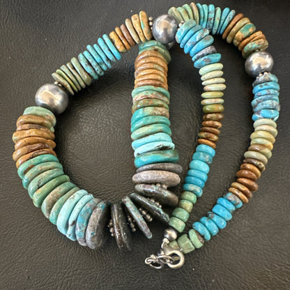 Blue Green Turquoise Navajo Sterling Silver Beads Necklace 20” 19176