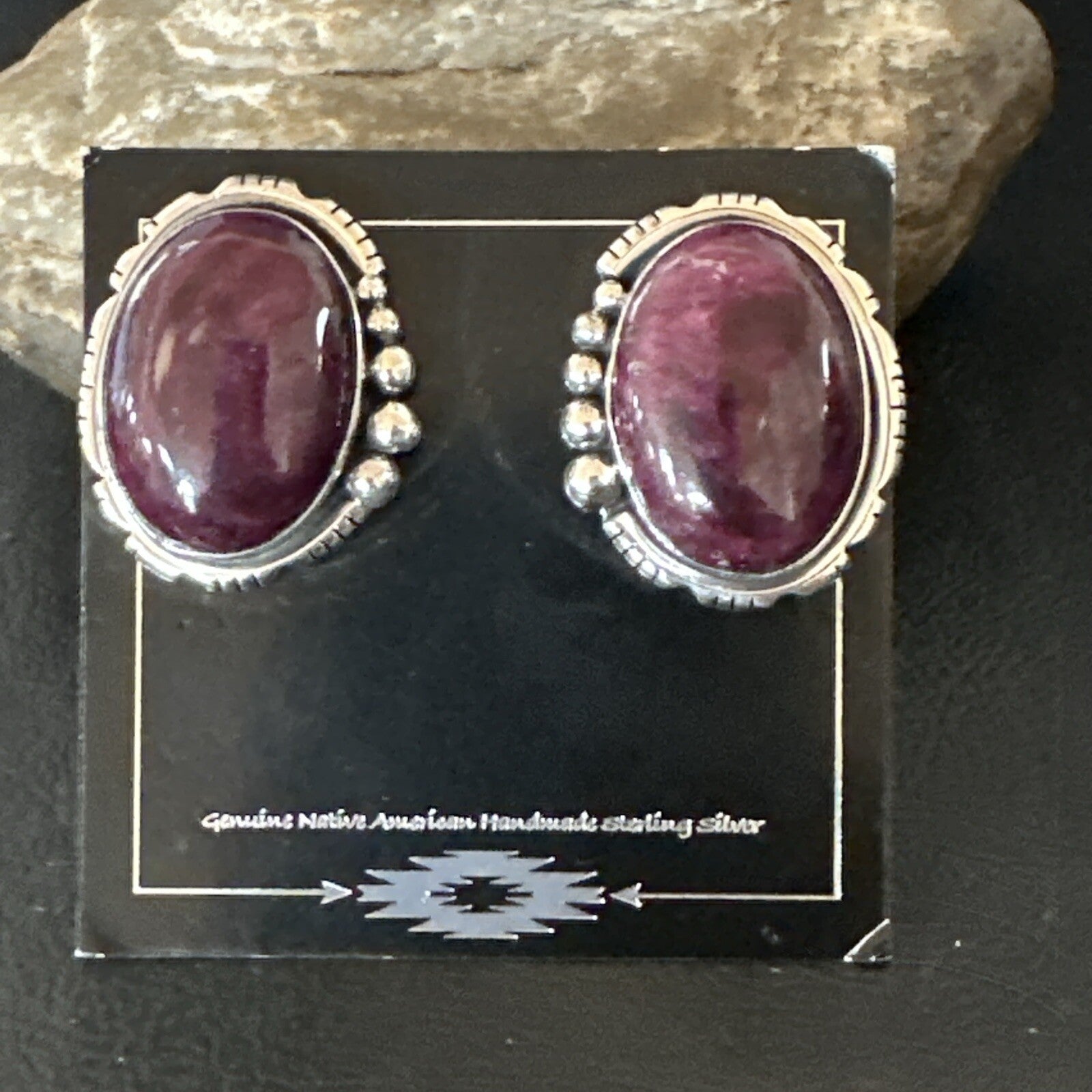Purple Spiny Oyster Navajo Sterling Silver Stud Post Earrings 1" 18739
