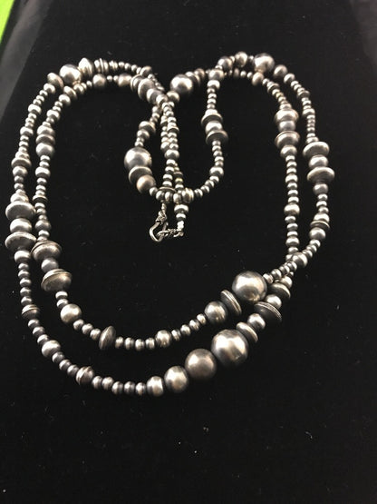 Native American Sterling Silver Navajo Mixed Beads 48" Necklace 92348