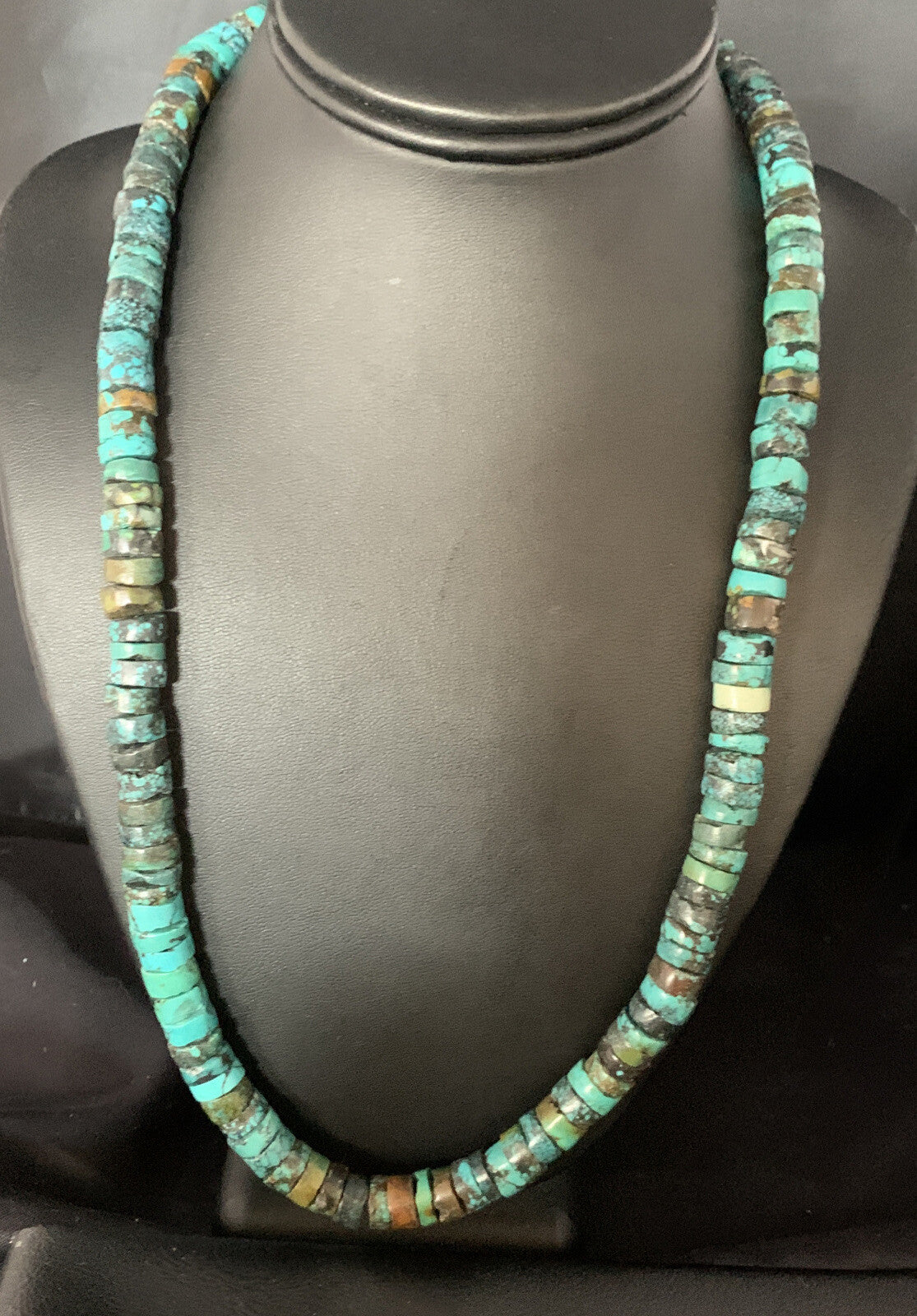 Native Blue Turquoise 12mm 22in Heishi Sterling Silver Necklace 13471