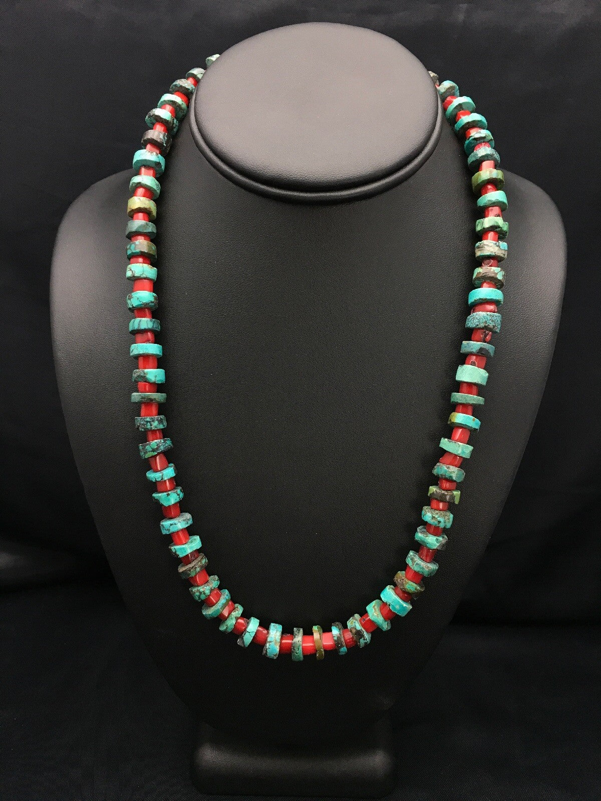 Turquoise Heishi 10 mm Bamboo Coral Sterling Silver Necklace