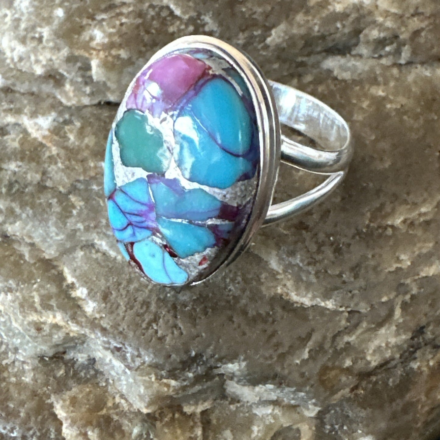 Blue Turquoise Spiny Oyster Southwestern Sterling Silver Ring Size 9 18462