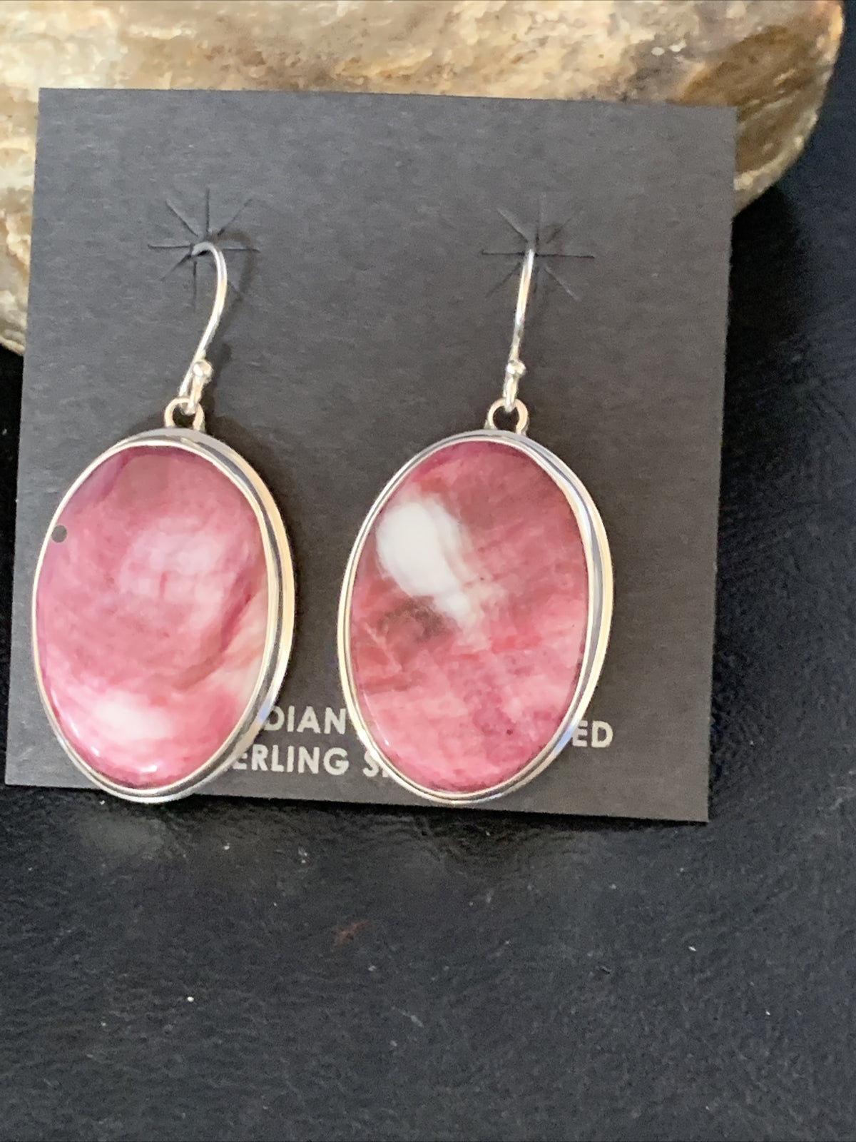 Native Purple Spiny Oyster Dangle Earrings Navajo Sterling Silver 1.25" 13787
