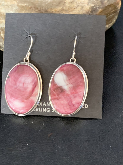 Native Purple Spiny Oyster Dangle Earrings Navajo Sterling Silver 1.25" 13787