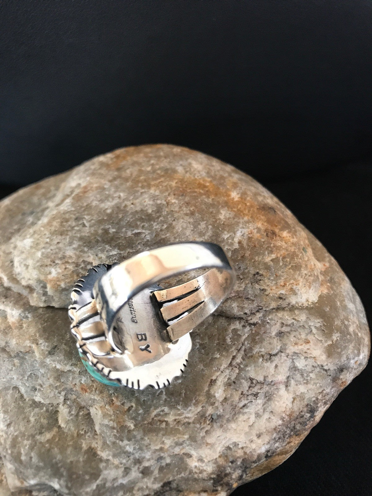 Blue Mountain Pilot Turquoise Navajo Sterling Silver Ring Size 9 8242