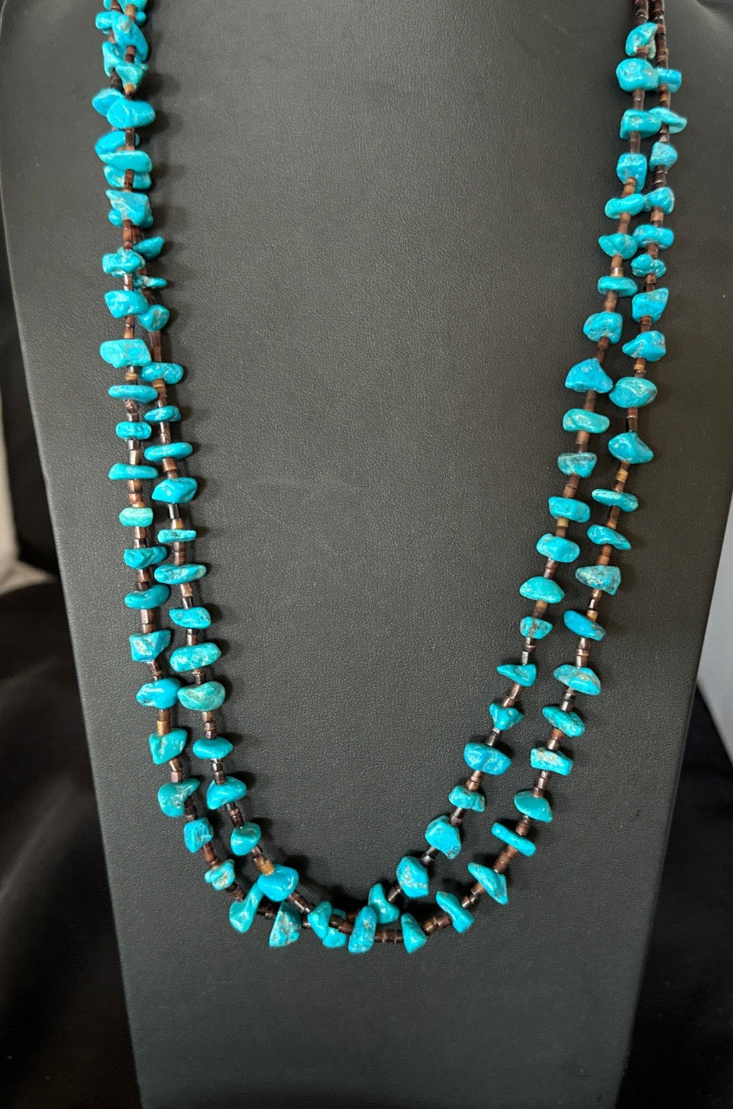 Santo Domingo Kingman Turquoise Heishi Sterling Silver Bead 30” Necklace 19553