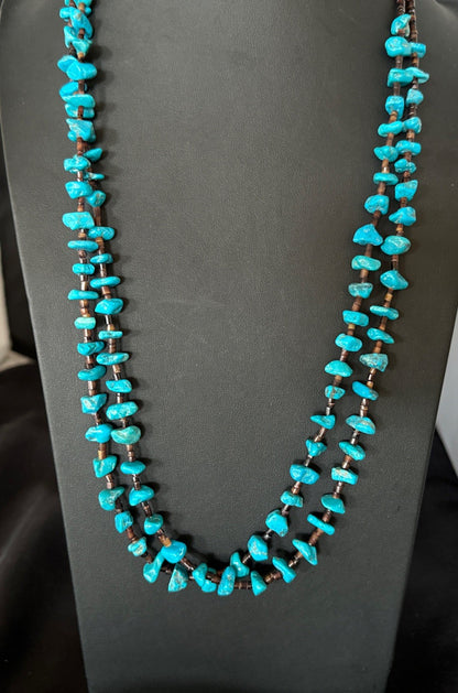 Santo Domingo Kingman Turquoise Heishi Sterling Silver Bead 30” Necklace 19553