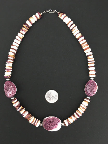 Purple Spiny Oyster Navajo Sterling Silver Necklace 21" 04915