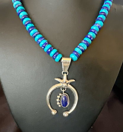 Mens Blue Lapis Turquoise Naja Pendant Navajo Sterling Silver Necklace 21" 17689