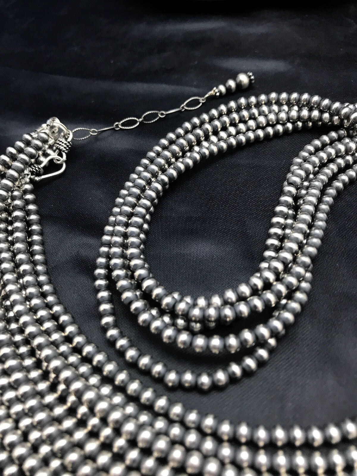 Navajo Pearls 4mm 5 Strand Sterling Silver Bead Necklace 32" 16782