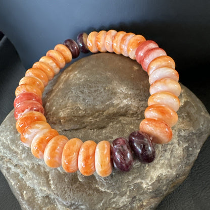 Mens Womens Orange Purple Spiny Oyster Sterling Silver Stretch Bracelet 9" 18859