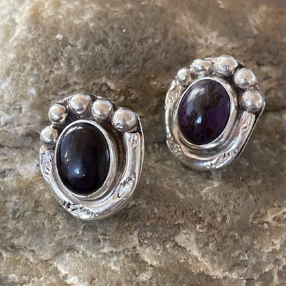 Purple Stone Navajo Sterling Silver Post Stud Earrings 02071N