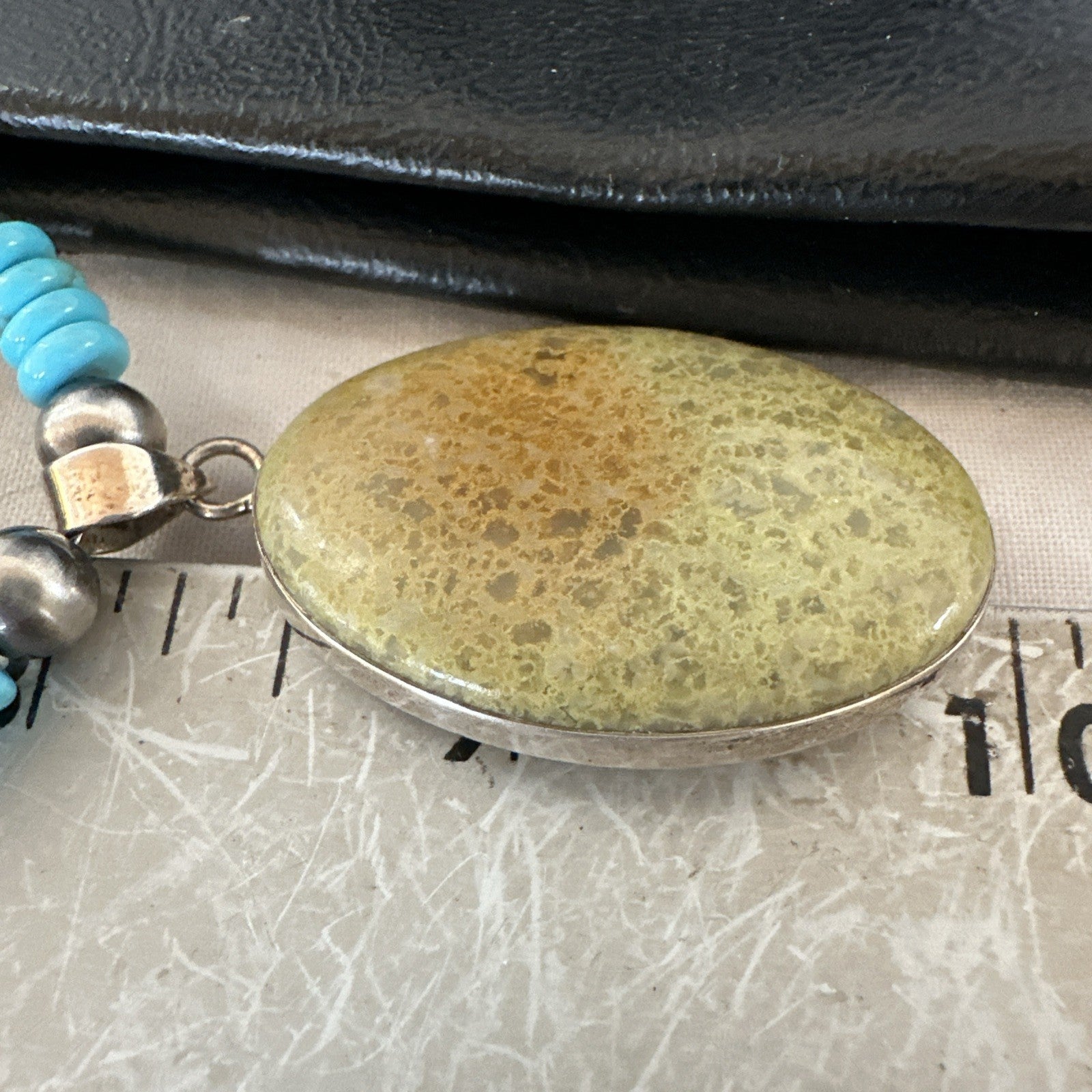 Green Gaspeite Pendant Blue Turquoise Navajo Sterling Silver Necklace 20" 19667