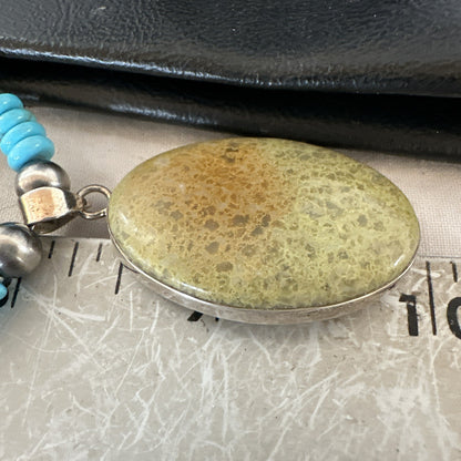 Green Gaspeite Pendant Blue Turquoise Navajo Sterling Silver Necklace 20" 19667