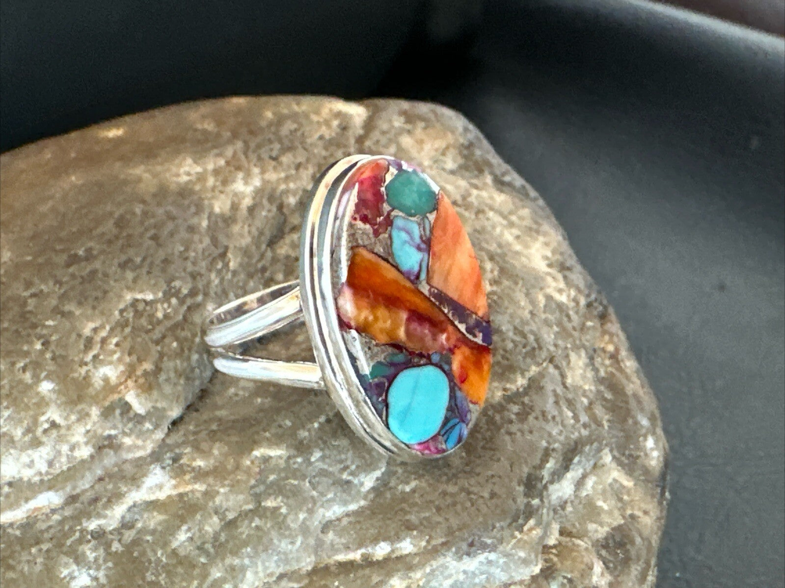 Turquoise Spiny Oyster Navajo Sterling Silver Ring Size 8 18213