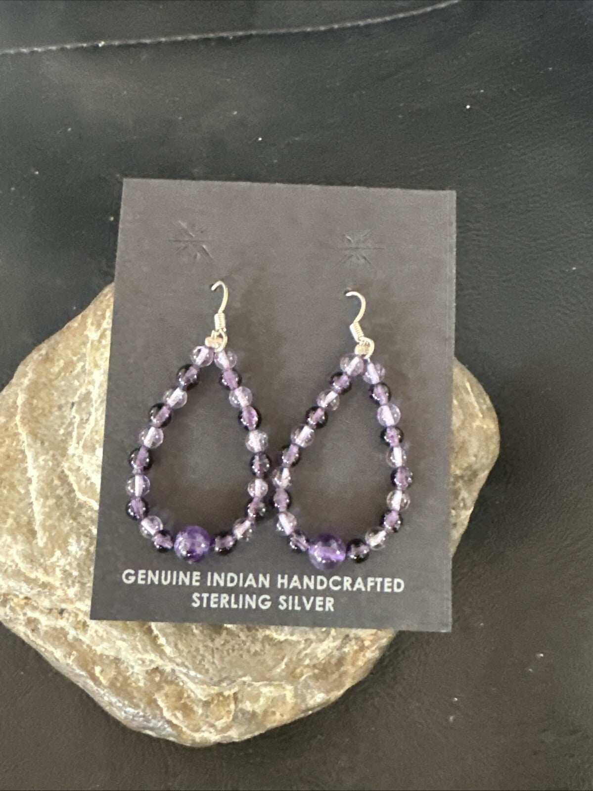 Purple Amethyst Bead Navajo Sterling Silver 1" Earrings 18639