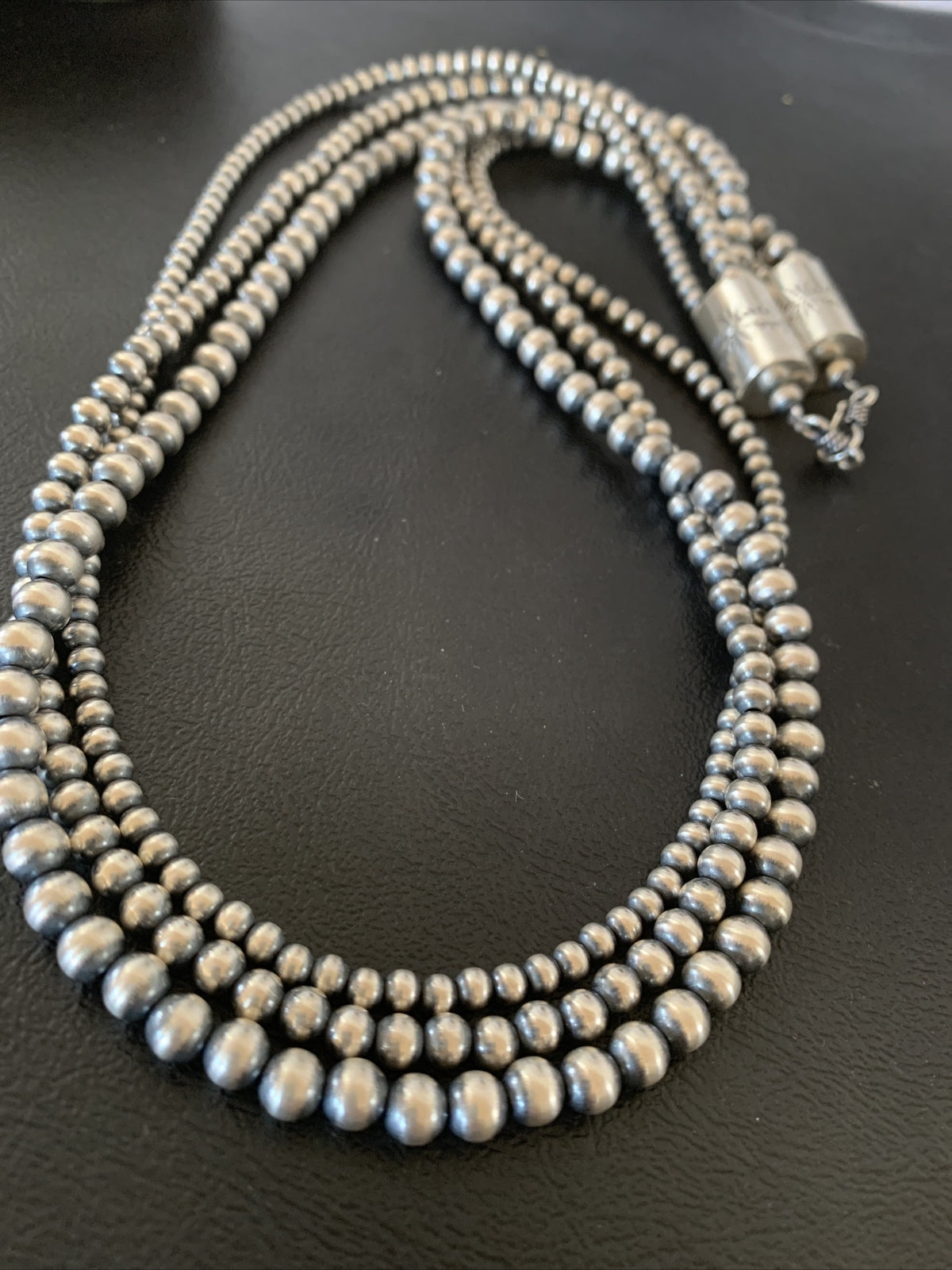 Native American Sterling Silver Navajo Pearls 3 Strands 24" Necklace 95724