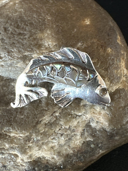 Pava Shell Navajo Sterling Silver Fish Old Pawn Pin Pendant 18153
